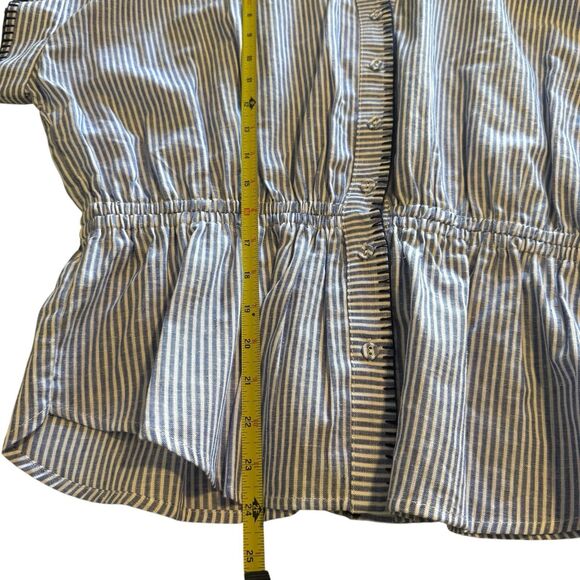 Calypso St Barth Medium Linen Smocked Top White Blue Beachy Nautical Preppy - Picture 13 of 14